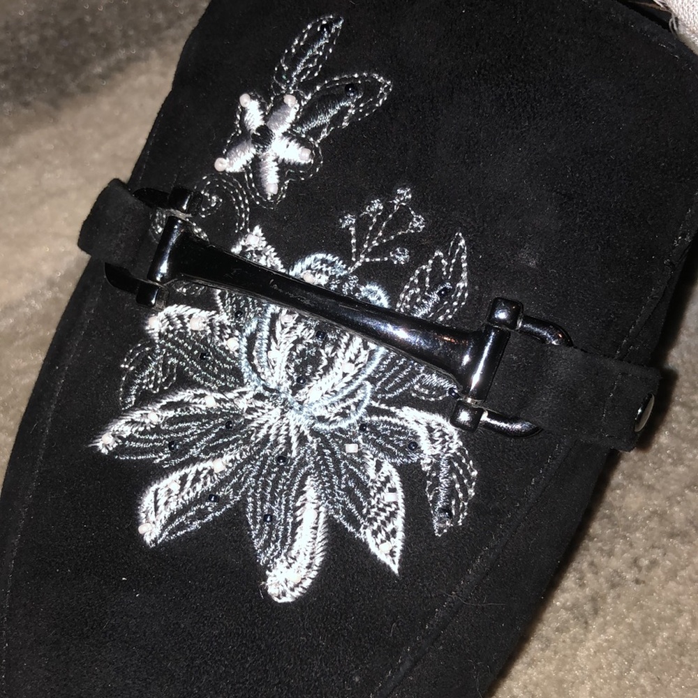 Franco Sarto black suede embroidered sandals